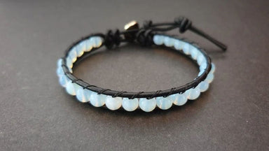 6 Mm Moonstone Leather Wrap Bracelet Bracelet,wrap - By Bymemade