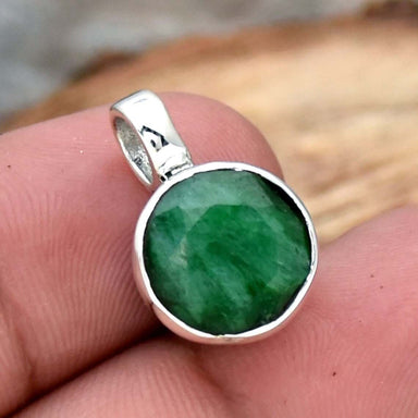 Emerald 925 Sterling Silver Round Shape Green Gemstone Tiny Handmade Pendant Anniversary Gift For Her - By Inishacreation