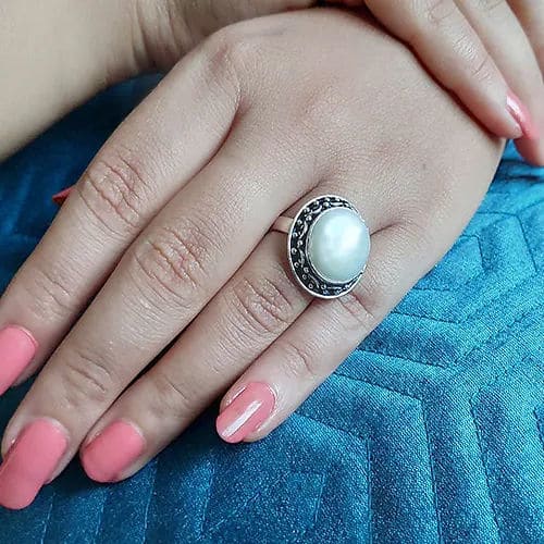 Freshwater Coin Pearl 925 Sterling Silver Handmade Ring - By Navyacraft
