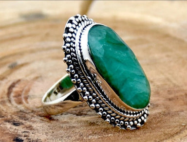 Indian Emerald 925 Sterling Silver Handmade Oval Shape Green Gemstone Statement Designer Ring Jewellery - By Inishacreation