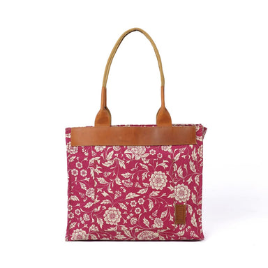 Marsala Print Cotton And Leather Tote Bag Large Shoulder - By Vliving