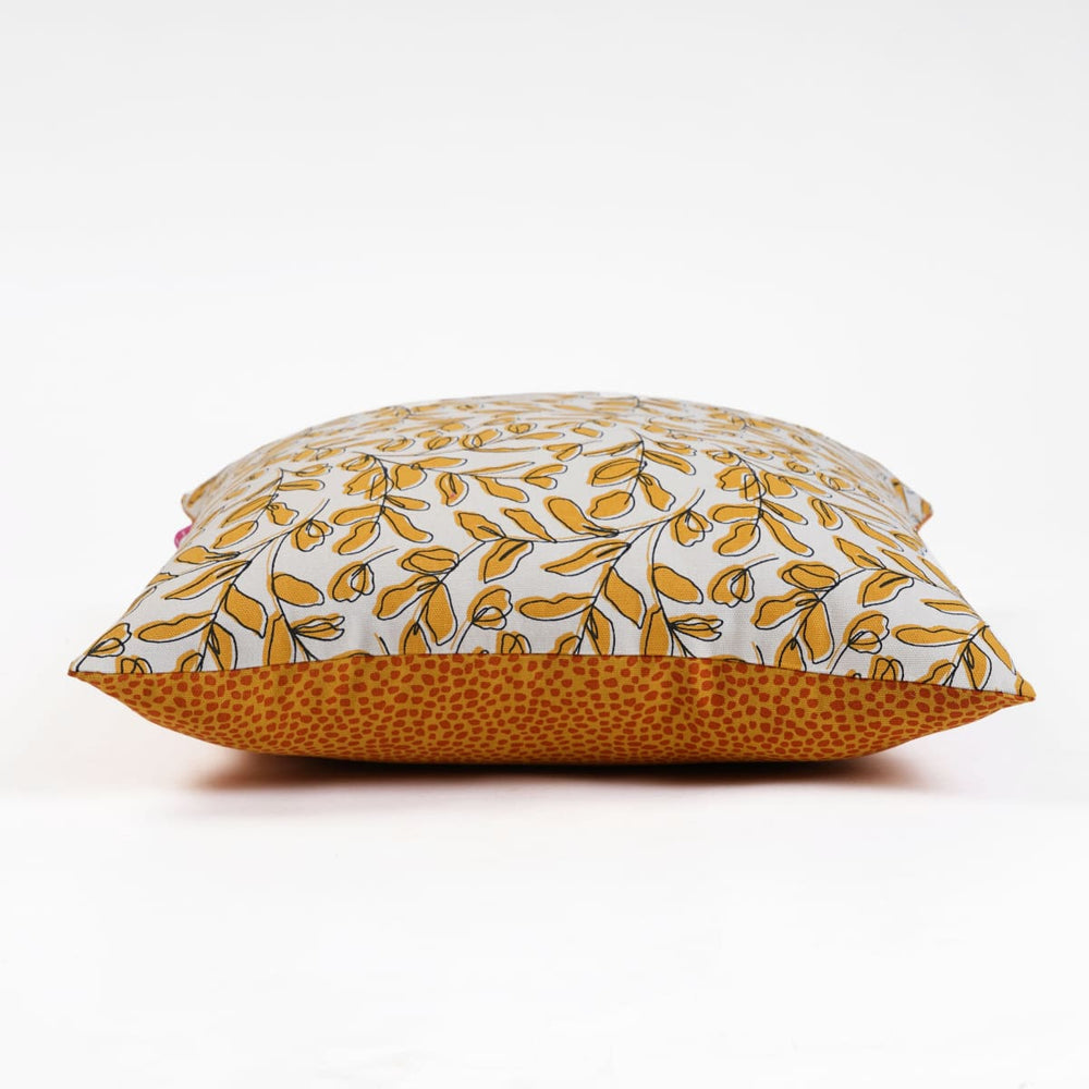 Modern Retro – Mustard Yellow Reversible Cotton Throw Pillow Cover Leaf Print - By Vliving