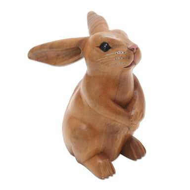 Novica Adorable Rabbit In Brown Wood Sculpture - By Novica