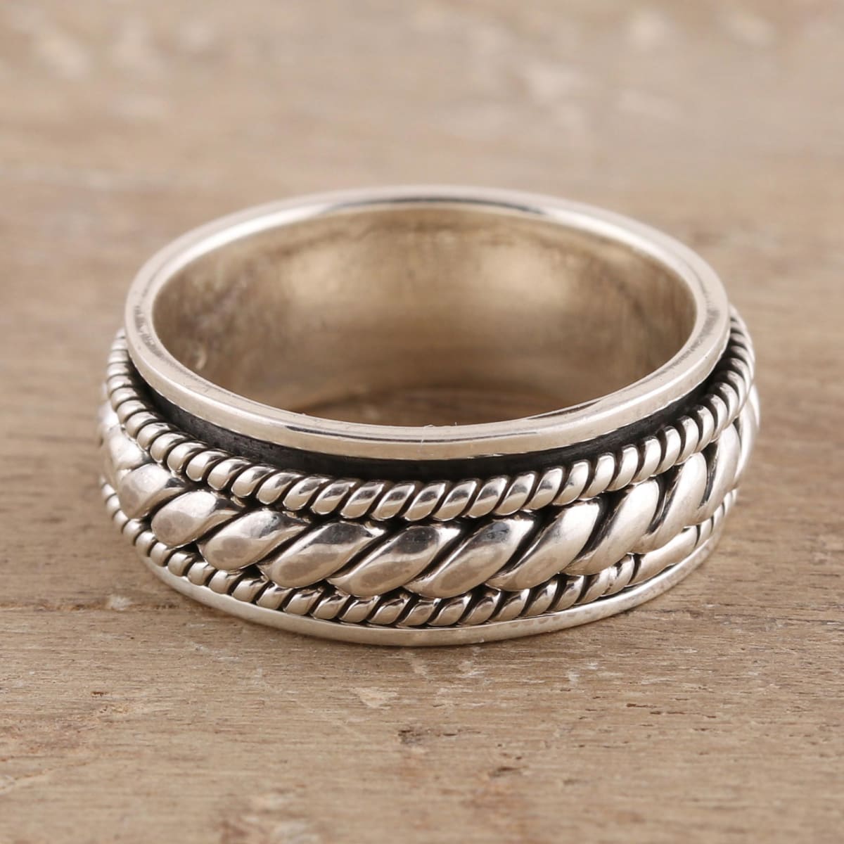 Novica Handmade Shiny Rope Sterling Silver Spinner Ring - By Novica