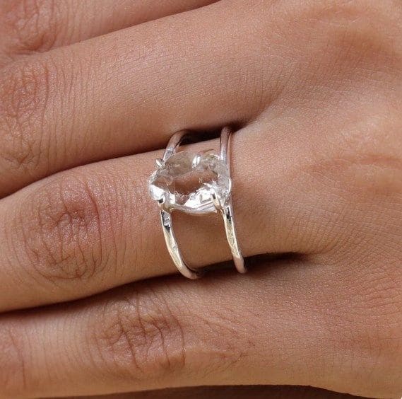 Raw Herkimer Diamond 925 Sterling Silver Handmade Ring - By Advait Craft