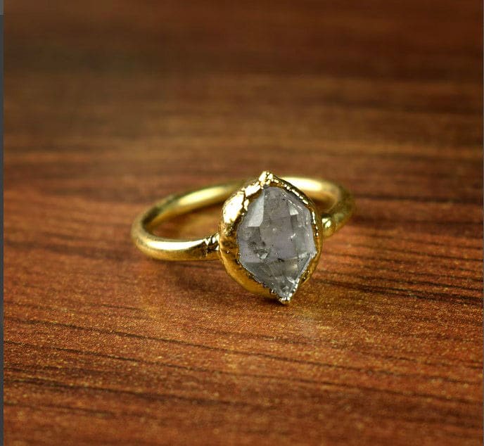 Raw Herkimer Diamond 925 Sterling Silver Handmade Ring - By Inishacreation