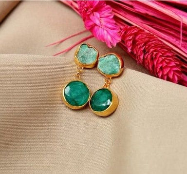 Raw Natural 925 Sterling Silver Emerald Earrings Gold Plated - By Inishacreation