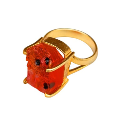 rings 18K Gold Plated Natural Carnelian Gemstone Prong Ring - by Krti Handicrafts