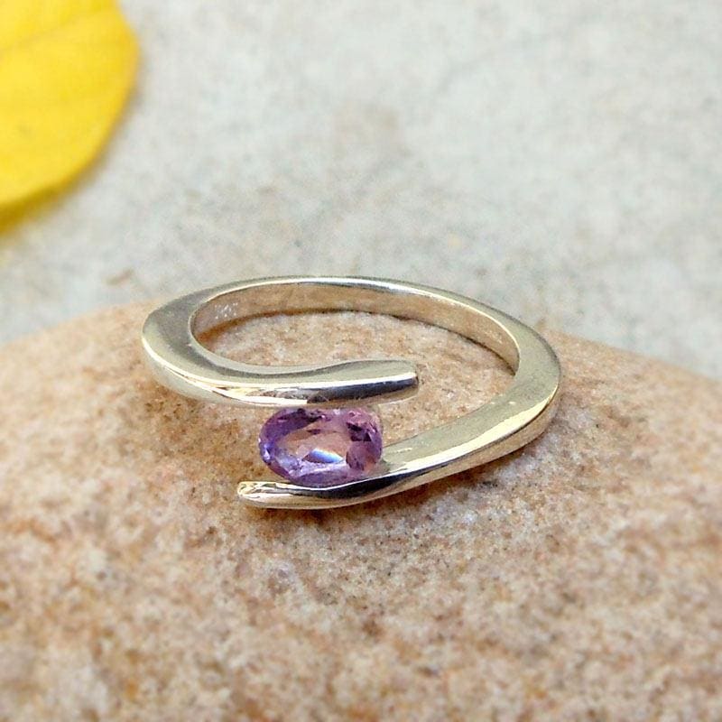 Rings 925 Silver Amethyst Ring February birthstone Purple Oval Boho Jewelry