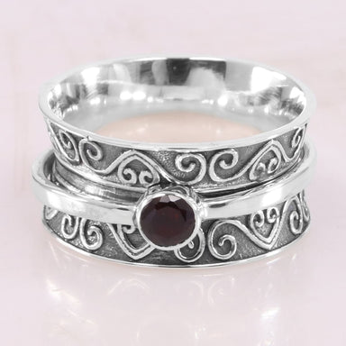 rings 925 Sterling Silver Ring Garnet Spinner Meditation Textured Handmade For Men’s - 8 by Rajtarang