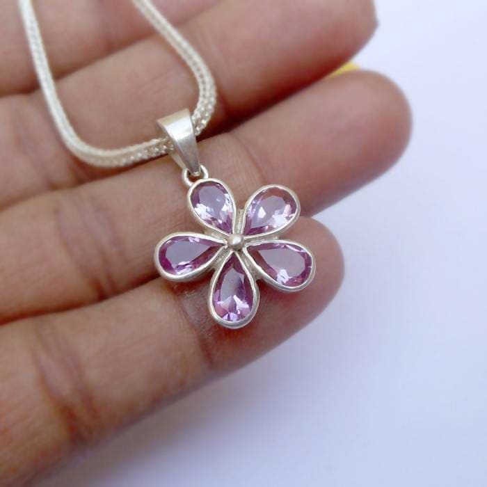 Necklaces Amethyst Pendant Necklace birthstone Purple amethyst Gemstone Floral Bohemian Jewelry Anniversary Gift for Her