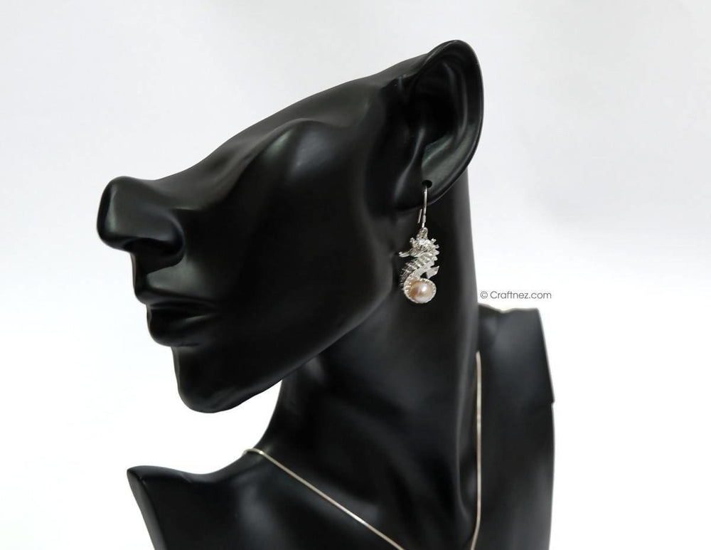Earrings Bali Sterling Silver Seahourse with Freshwater Pearl for Women | Indonesia Jewellery