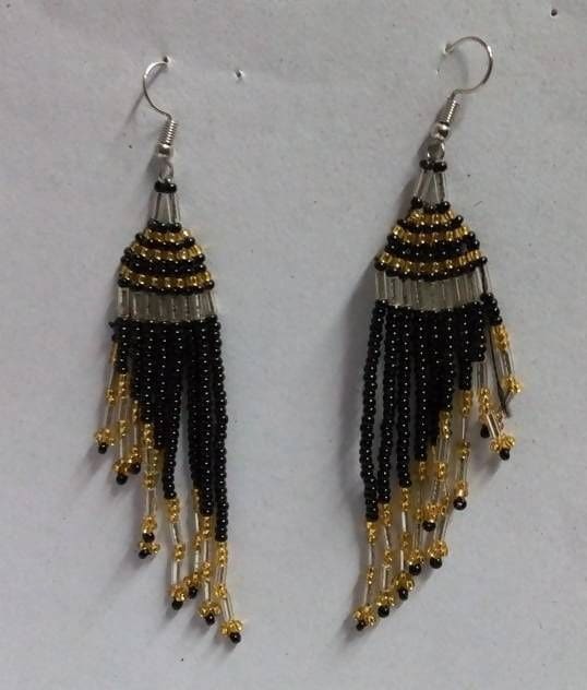 Black And Gold Maasai Beaded Dangle Earrings - By Naruki Crafts
