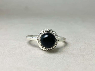 Black Onyx Ring 925 Sterling Silver Jewelry Gemstone Handmade Round Cabochan Dainty - by Heaven