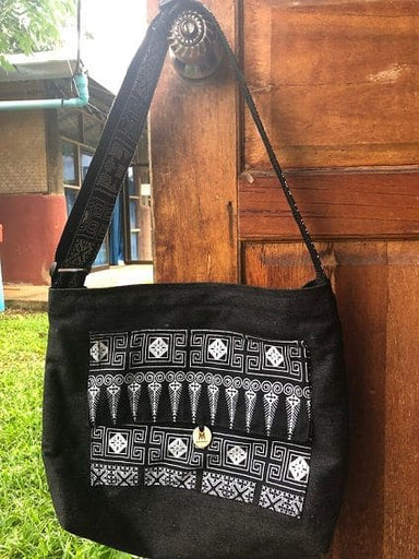 Denim Tote Bag With Black And White Print - By Warm Heart Worldwide