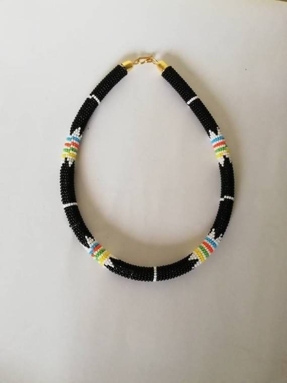 Elegant Handmade Black Maasai Necklace In Beads - By Naruki Crafts