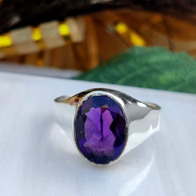 Ring February Birthstone Natural Dark Purple Amethyst ring signet 925 sterling silver unisex mens gemstone - by GIRIVAR CREATIONS
