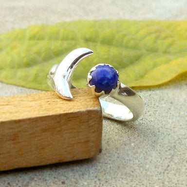 rings Half Moon Lapis Lazuli 925 Silver Ring Crescent Blue Stone Gift Ideas for Her Wedding Anniversary Birthday Gifts - by Finesilverstudio