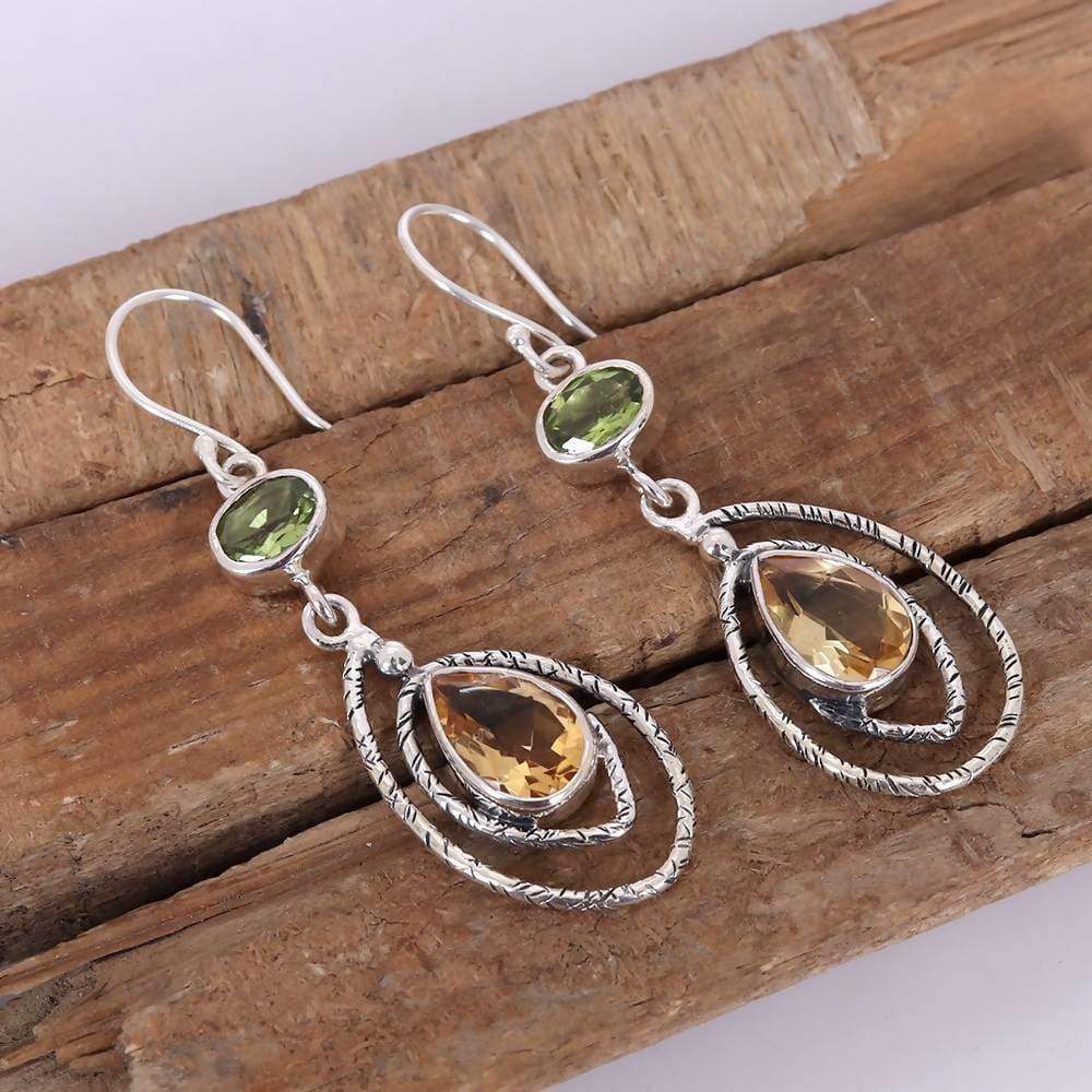 Earrings Artisans Unique Design Sterling Silver Dangle Earring With Citrine And Peridot Gemstone