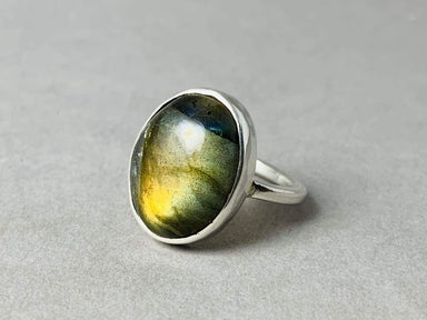Labradorite Ring Sterling Silver Statement Bohemian Gift Simple Oval Birthstone