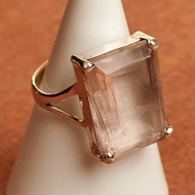Pink Rose Quartz Ring Cocktail ring,Large Gemstone ring Vintage Love Solitaire Valentine Gift Prong Set - by InishaCreation