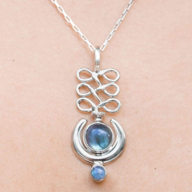 Necklaces Moon Crescent Labradorite Chakra Necklace Gemstone Handmade Jewelry Gift - by Craftnez