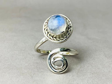 Moonstone Ring 925 Silver Adjustable Snake Wrap Thumb Spiral June Birthstone Statement Jewelry - by Heaven