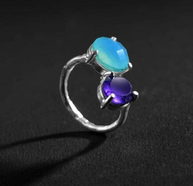 Multi Stone 925 Sterling Silver Ring Iolite,chalcedony Handmade Designer Jewelry Gift For Her - By Girivar Creations