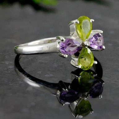 Multi Stone Ring-pear Cut Amethyst 925 Sterling Silver Ring Handmade Jewelry Gift For Her - By Girivar Creations