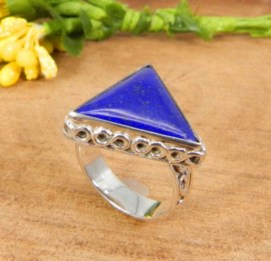 Natural Afghani Lapis Lazuli Gemstone Designer Band Statement Ring - by Nehal Jewelry