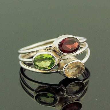 Ring Natural Birthstone Faceted Peridot Garnet Citrine Silver Rings Women Multistone Jewelry Red Green Yellow Gemstones Valentine Gift - by 