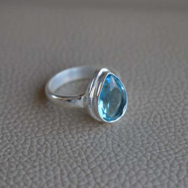 rings Natural Blue Topaz Ring-Handmade Silver Ring-925 Sterling Ring-Teardrop Ring-Gift for her-December Birthstone-Promise Ring - by 