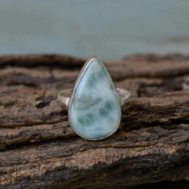 Rings Natural Dominican Larimar Gemstone Ring Pear 925 Sterling Silver Gift Bezel Set Simple Jewelry