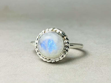 Natural Rainbow Moonstone Ring 925 Silver Blue Fire Round Handmade jewelry - by Heaven Jewelry