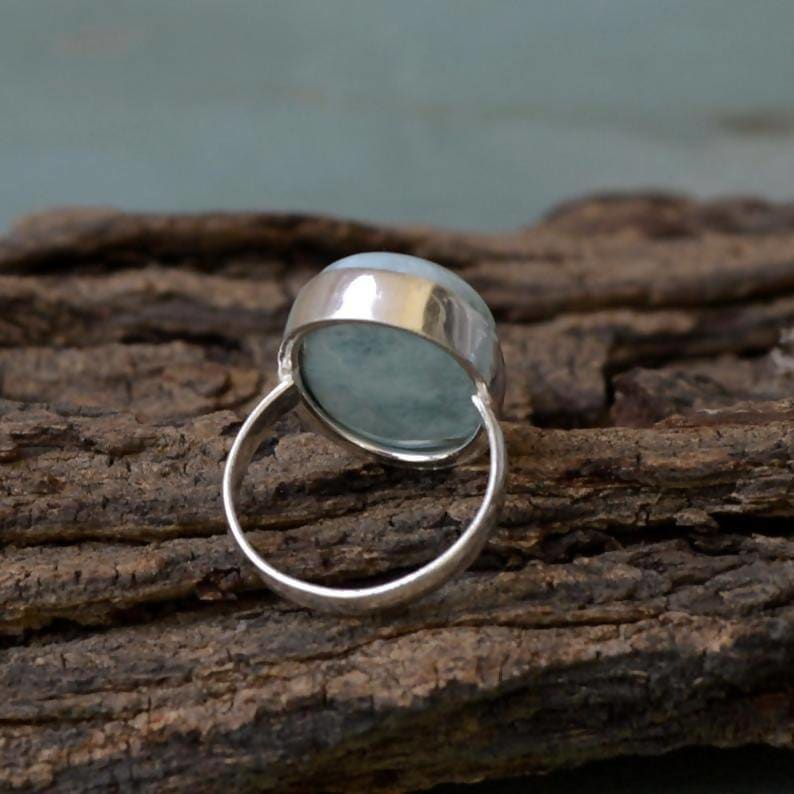 rings Oval Dominican Larimar Gemstone Ring Stone 925 Sterling Silver Bezel Set Simple Gift Jewelry Nickel Free Handcrafted - by 