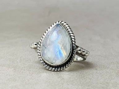 Pear Moonstone Ring Silver 925 Natural Teardrop Handmade Birthstone - by Heaven Jewelry