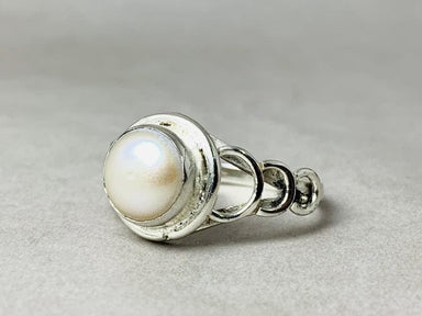 rings Pearl Ring 925 Sterling Silver Freshwater White June Birthstone Minimalist Boho Round - by Heaven Jewelry