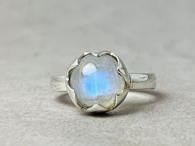 Rainbow Moonstone Ring 925 Silver Round Statement Handmade Jewelry Blue - by Heaven
