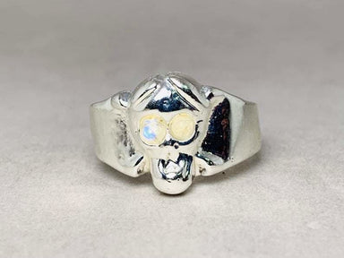 Rainbow Moonstone Ring 925 Silver Skull Unique Heavy Statement Birthstone - by Heaven Jewelry