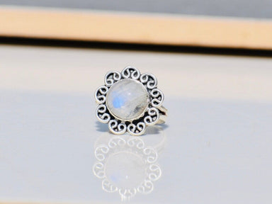 Rainbow Moonstone Ring 925 Silver Wedding June Birthstone Blue Flash Statement Charm - By Tanabanacrafts