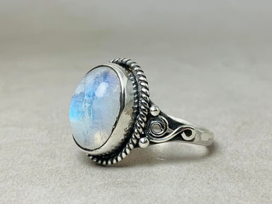 Rainbow Moonstone Ring 925 Sterling Silver June Birthstone Woman Oval Shape Jewelry - by Heaven