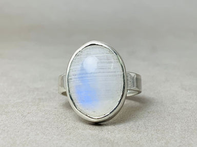 Rainbow Moonstone Ring Solid Silver Jewelry Gemstone Oval Blue - by Heaven