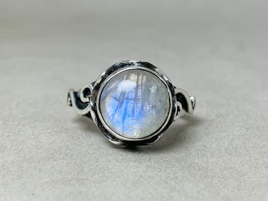 Round Moonstone Ring 925 Sterling Silver Jewelry June Birthstone Handmade Blue Flash Jewelry - by Heaven