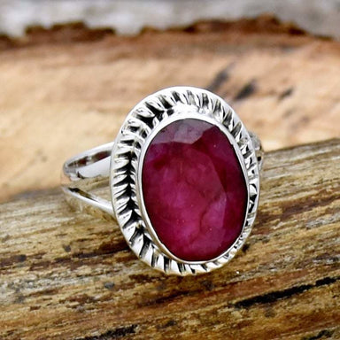 Ruby Ring 925 Sterling Silver Handmade Faceted Oval Gemstone Lab Filigree Jewelry Boho - by InishaCreation