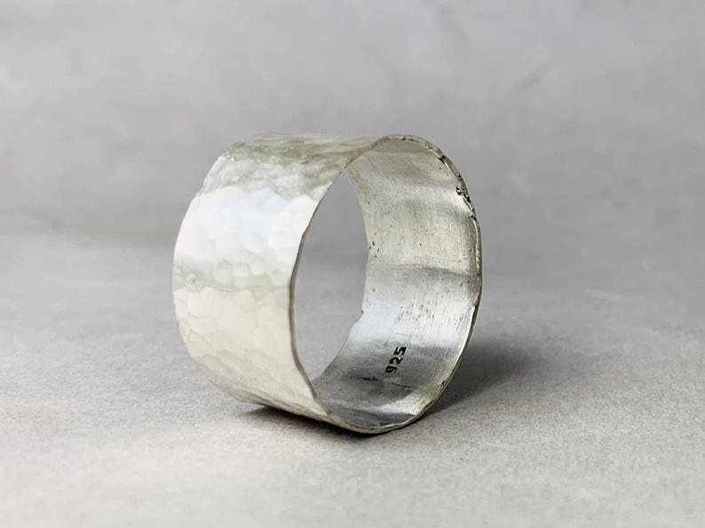 Hammered Band Ring 925 Silver Wide Sterling Unisex Statement Jewelry - by Heaven