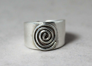 Spiral Ring Silver Wide Band Handmade Chunky Sterling