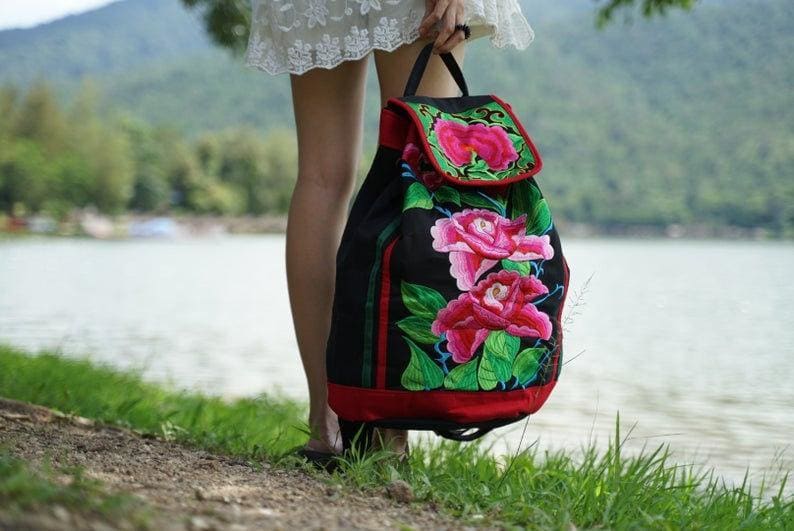 Thai Embroidered Hmong Shoulder Backpack - by lannathaicreations