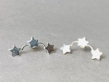 Three Stars Studs Silver Star Shape Tiny Earrings Dainty Delicate Woman - by Heaven Jewelry
