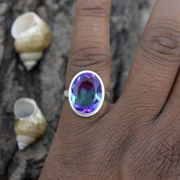 rings Triple Bi-Color Tourmaline Quartz Ring 925 Sterling Silver Oval Cut Birthstone Handmade Gift Jewelry For Her - by NativeFineJewelry