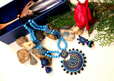 Turquoise Blue Terracotta Set Handmade Jewelry Eco Friendly Indian,indian Ethnic Wear Gift For Her - By Bona Dea